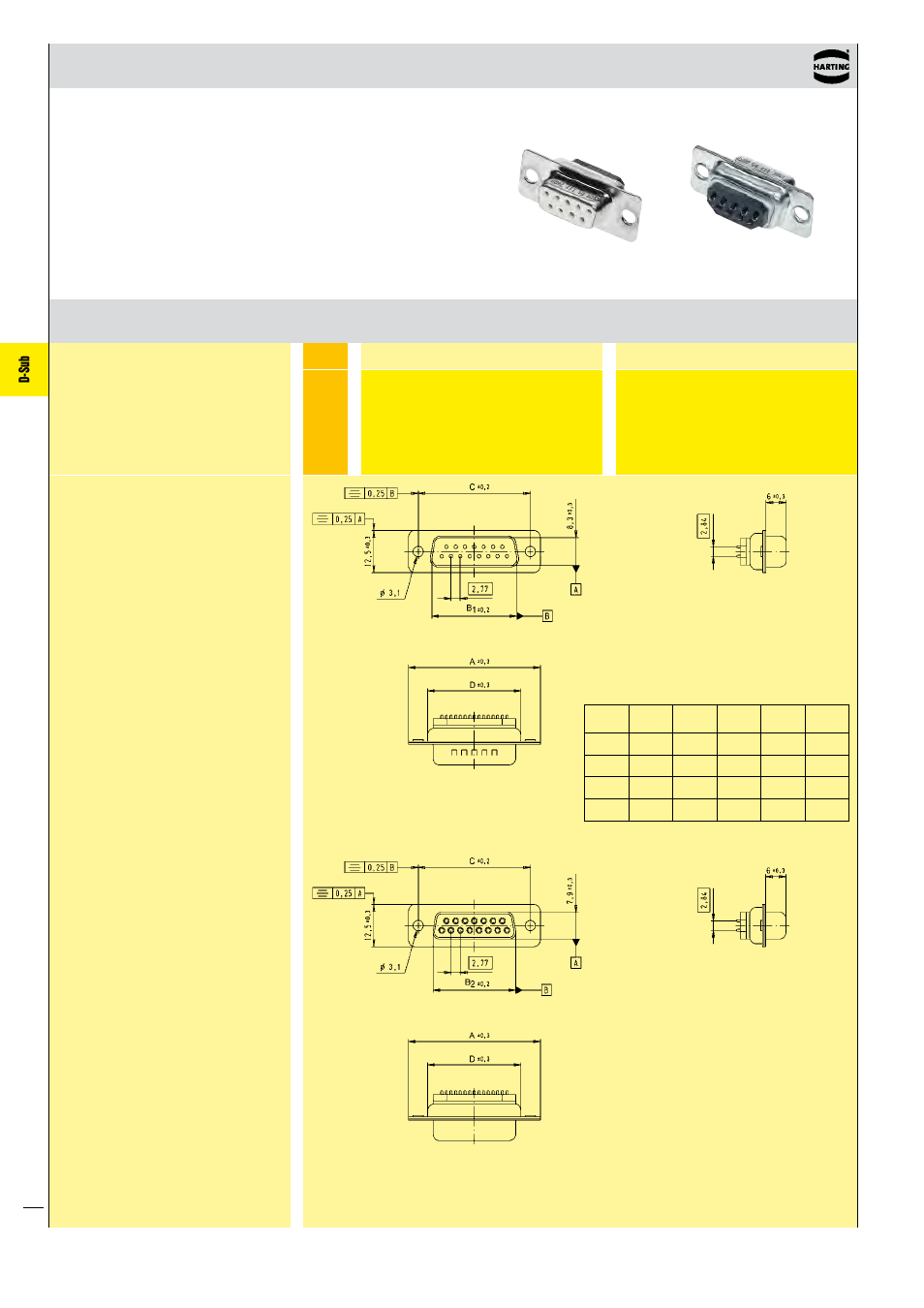 D-sub, Solder buckets, through hole | Northern Connectors Harting D-sub Connectors, Housings & Accessories User Manual | Page 95 / 203