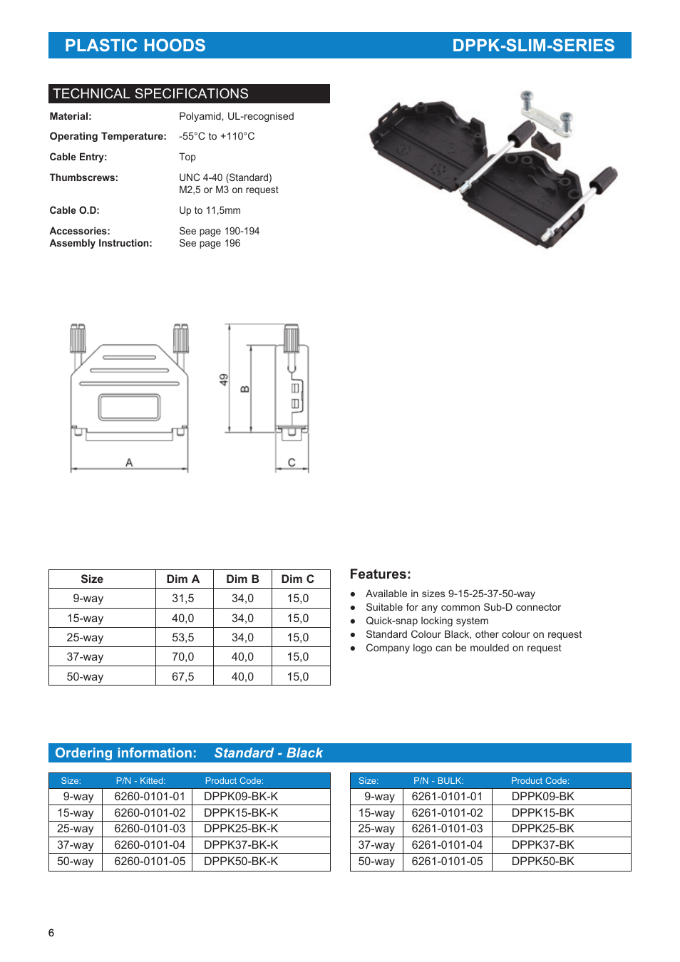 Northern Connectors D-Sub Plastic Hoods User Manual | 10 pages