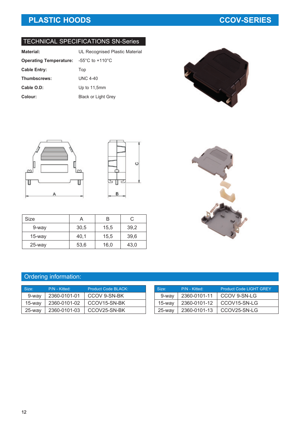 Plastic hoods ccov-series | Northern Connectors D-Sub Plastic Hoods User Manual | Page 7 / 10