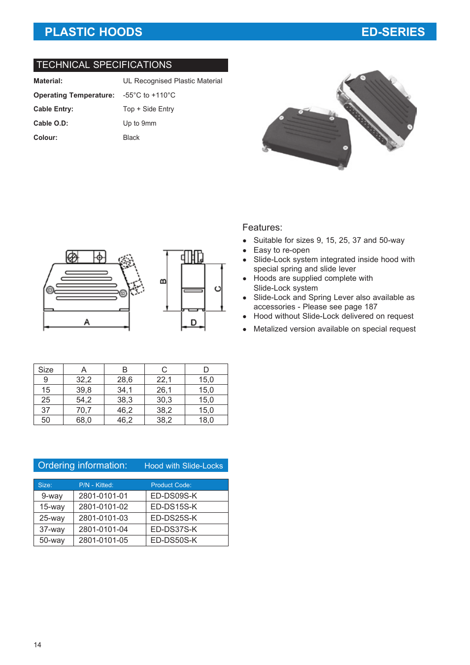 Plastic hoods ed-series | Northern Connectors D-Sub Plastic Hoods User Manual | Page 9 / 10