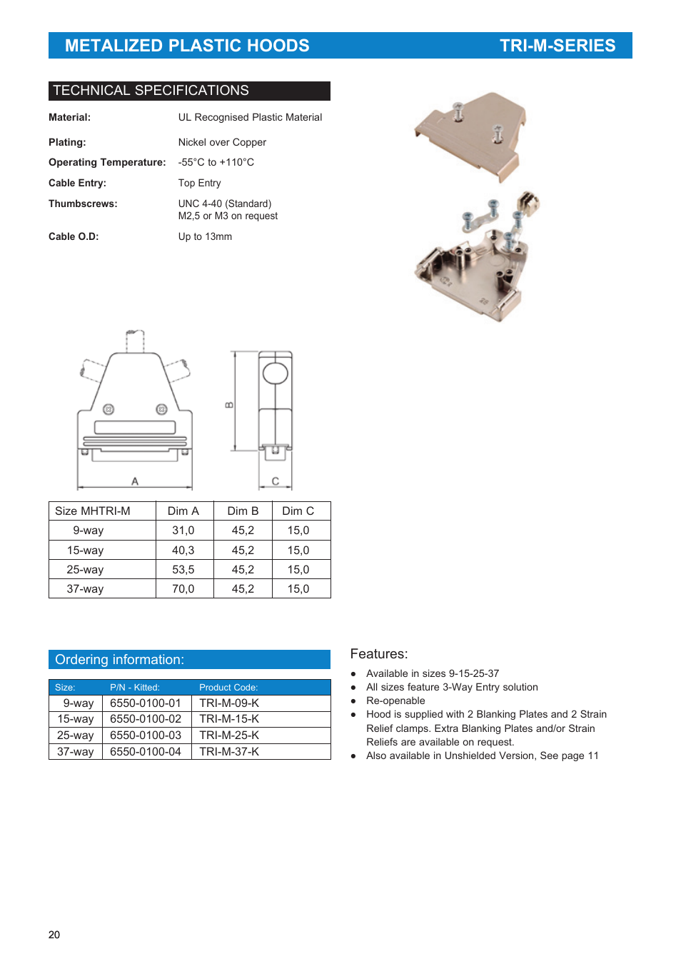 Metalized plastic hoods tri-m-series | Northern Connectors D-Sub Metalized Plastic Hoods User Manual | Page 5 / 8
