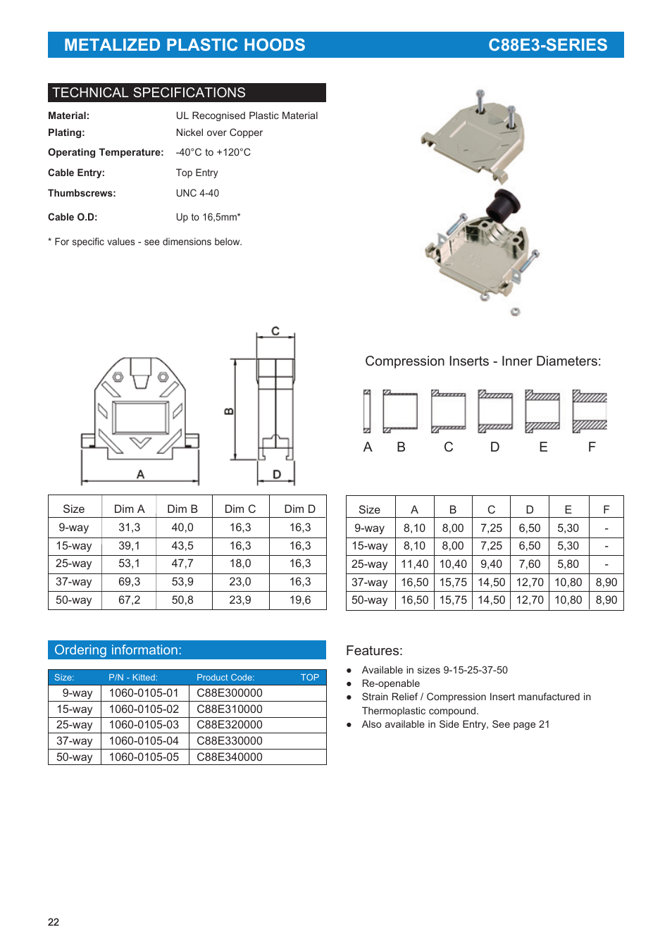 Metalized plastic hoods c88e3-series | Northern Connectors D-Sub Metalized Plastic Hoods User Manual | Page 7 / 8