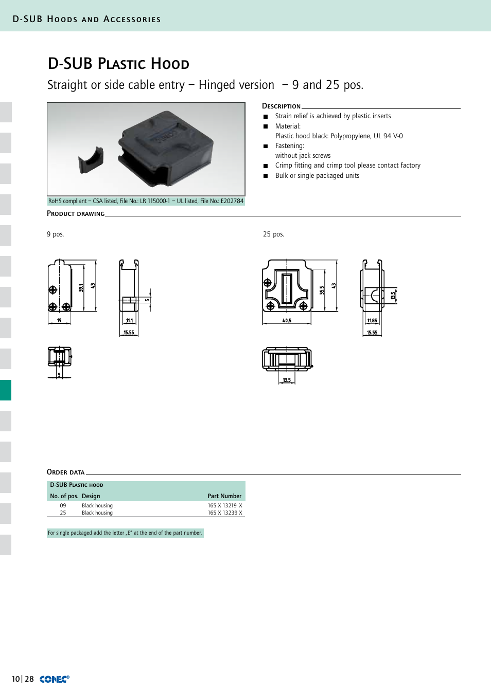 D-sub plastic hood, D-sub hoods and accessories | Northern Connectors Conec D-Sub Hoods & Accessories User Manual | Page 29 / 54