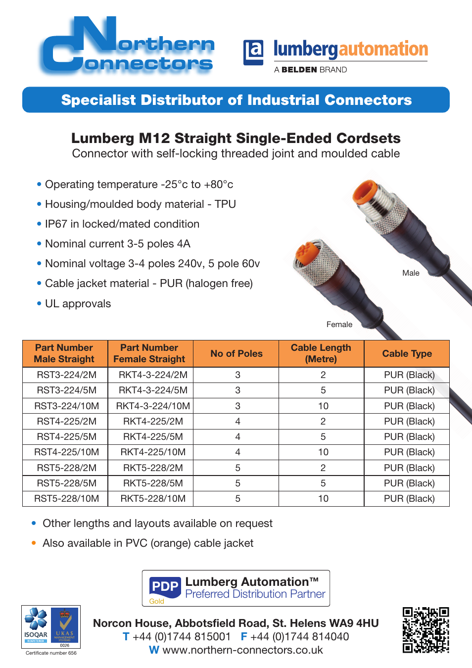 Northern Connectors Lumberg Automation M12 Single-Ended Cordsets User Manual | 2 pages