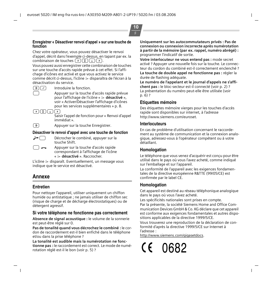 Annexe | Siemens Euroset 5020 User Manual | Page 19 / 43