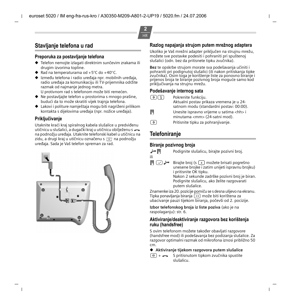 Stavljanje telefona u rad, Telefoniranje | Siemens Euroset 5020 User Manual | Page 32 / 43