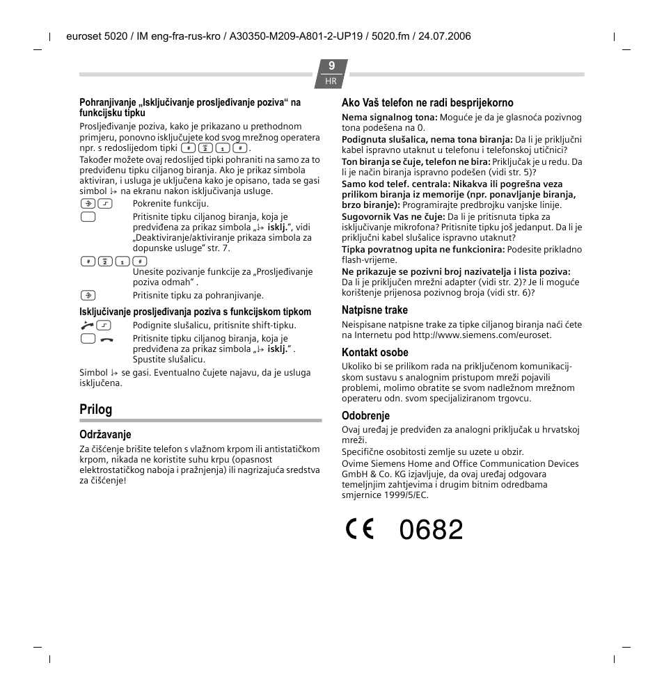 Prilog | Siemens Euroset 5020 User Manual | Page 39 / 43