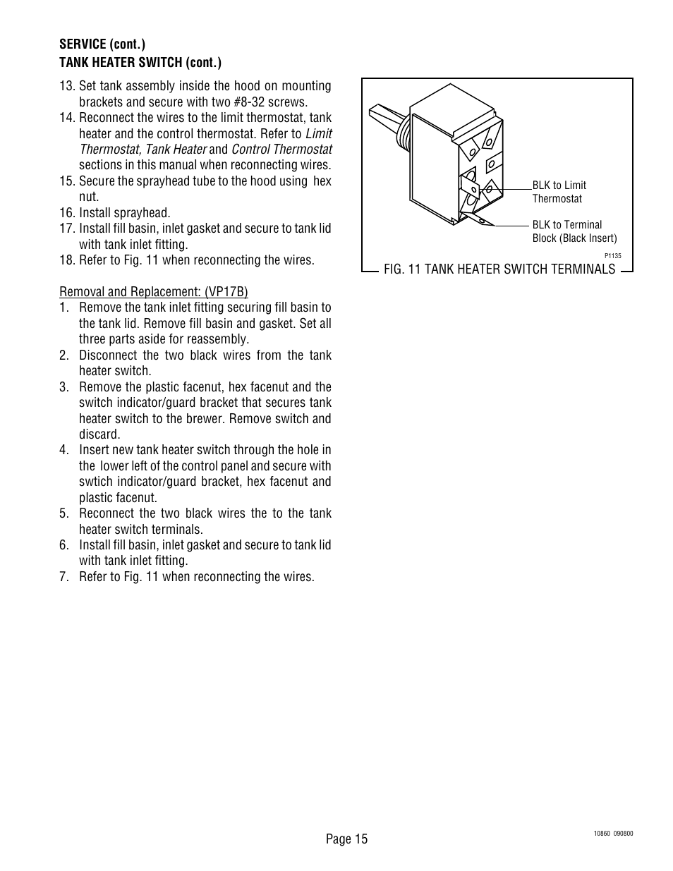 Bunn VP17B User Manual | Page 15 / 19