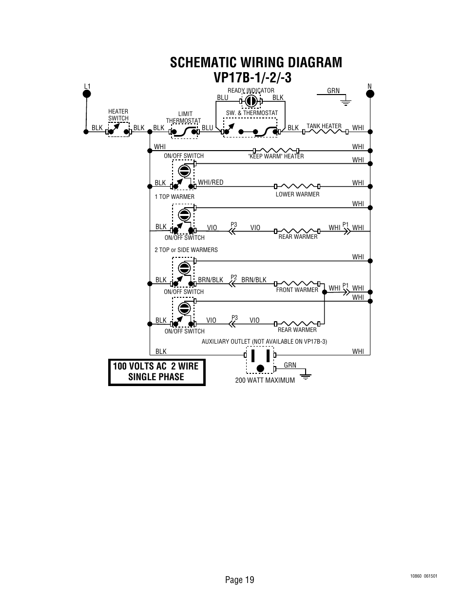 100 volts ac 2 wire single phase, Page 19 | Bunn VP17B User Manual | Page 19 / 19