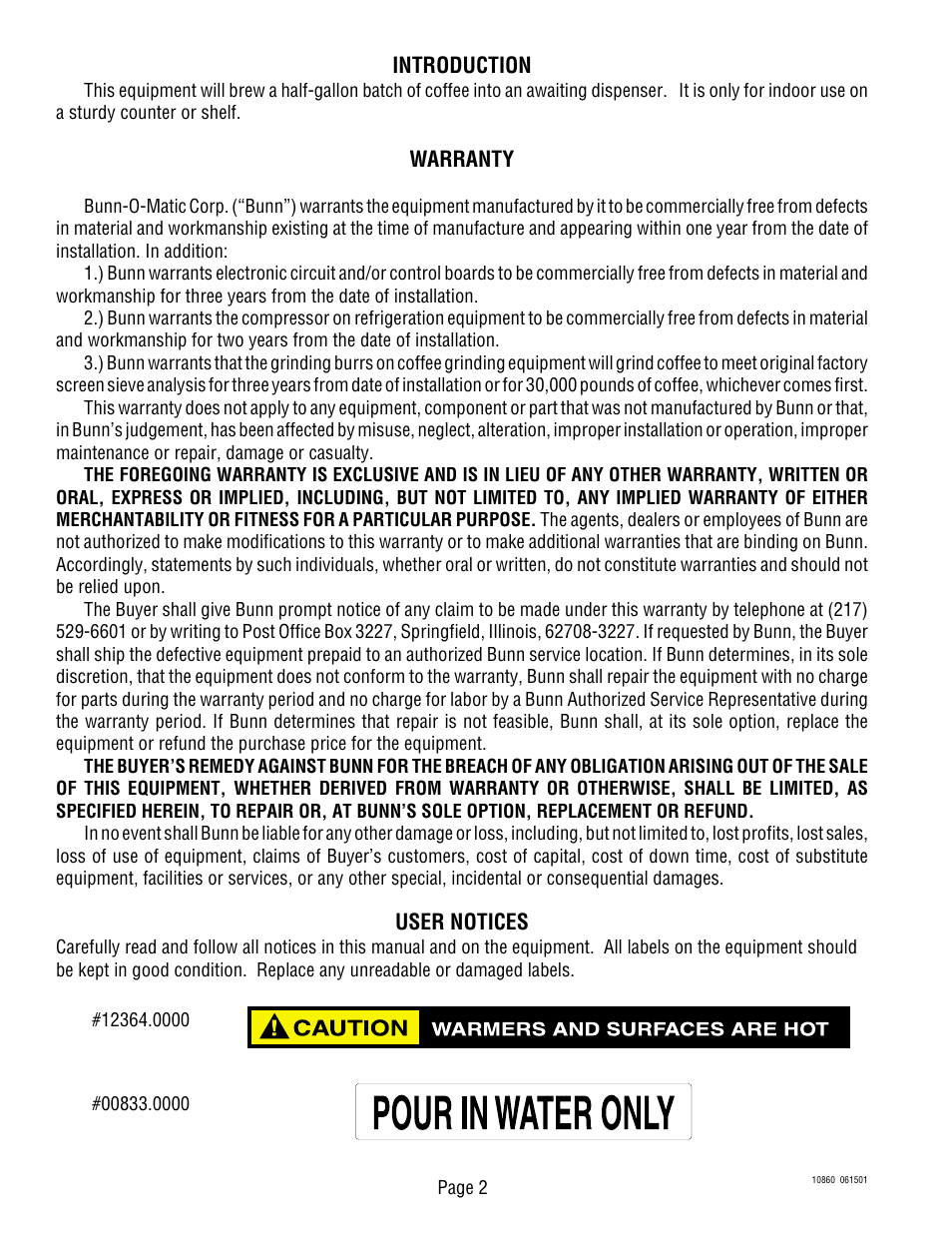 Bunn VP17B User Manual | Page 2 / 19
