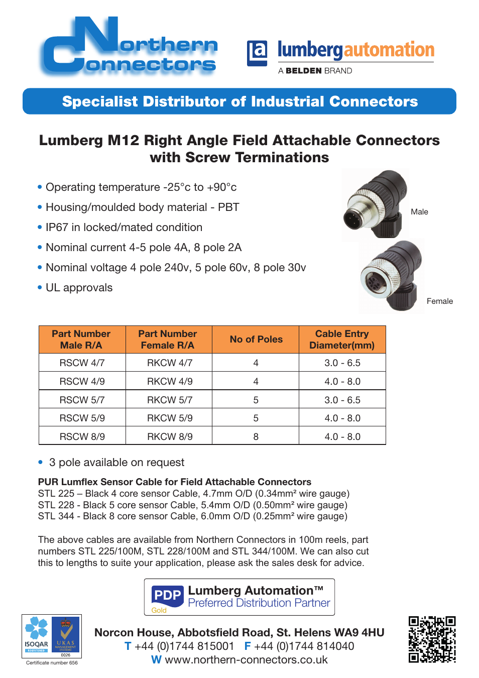Orthern onnectors, Specialist distributor of industrial connectors | Northern Connectors Lumberg Automation M12 Field-Attachable Cable Connectors User Manual | Page 2 / 2