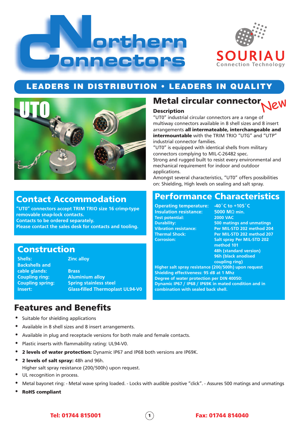 Northern Connectors Souriau UT0 Metal Circular Connectors User Manual | 12 pages