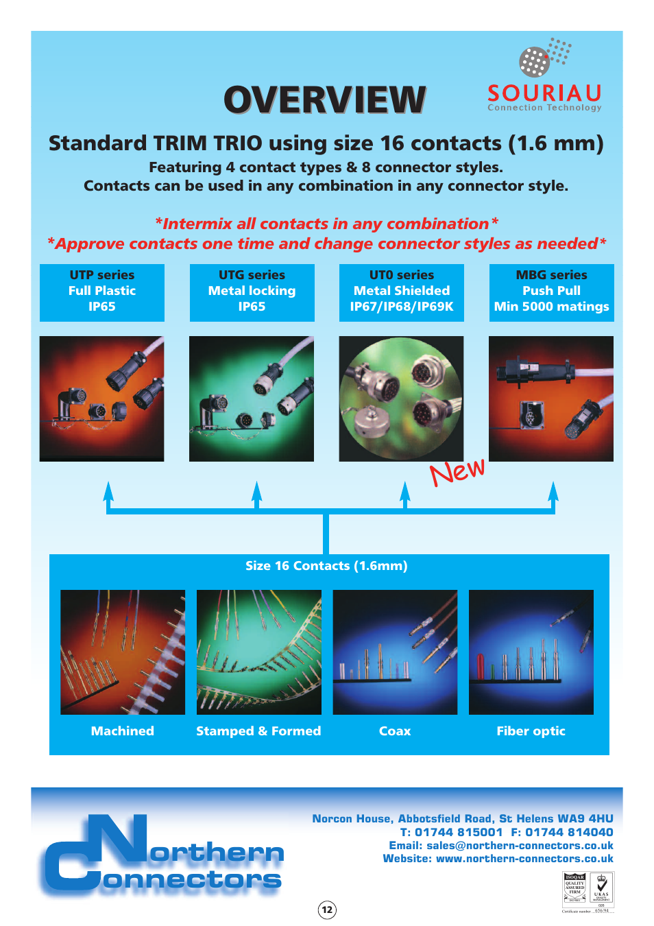 Overview, Orthern onnectors, Standard trim trio using size 16 contacts (1.6 mm) | Northern Connectors Souriau UT0 Metal Circular Connectors User Manual | Page 12 / 12