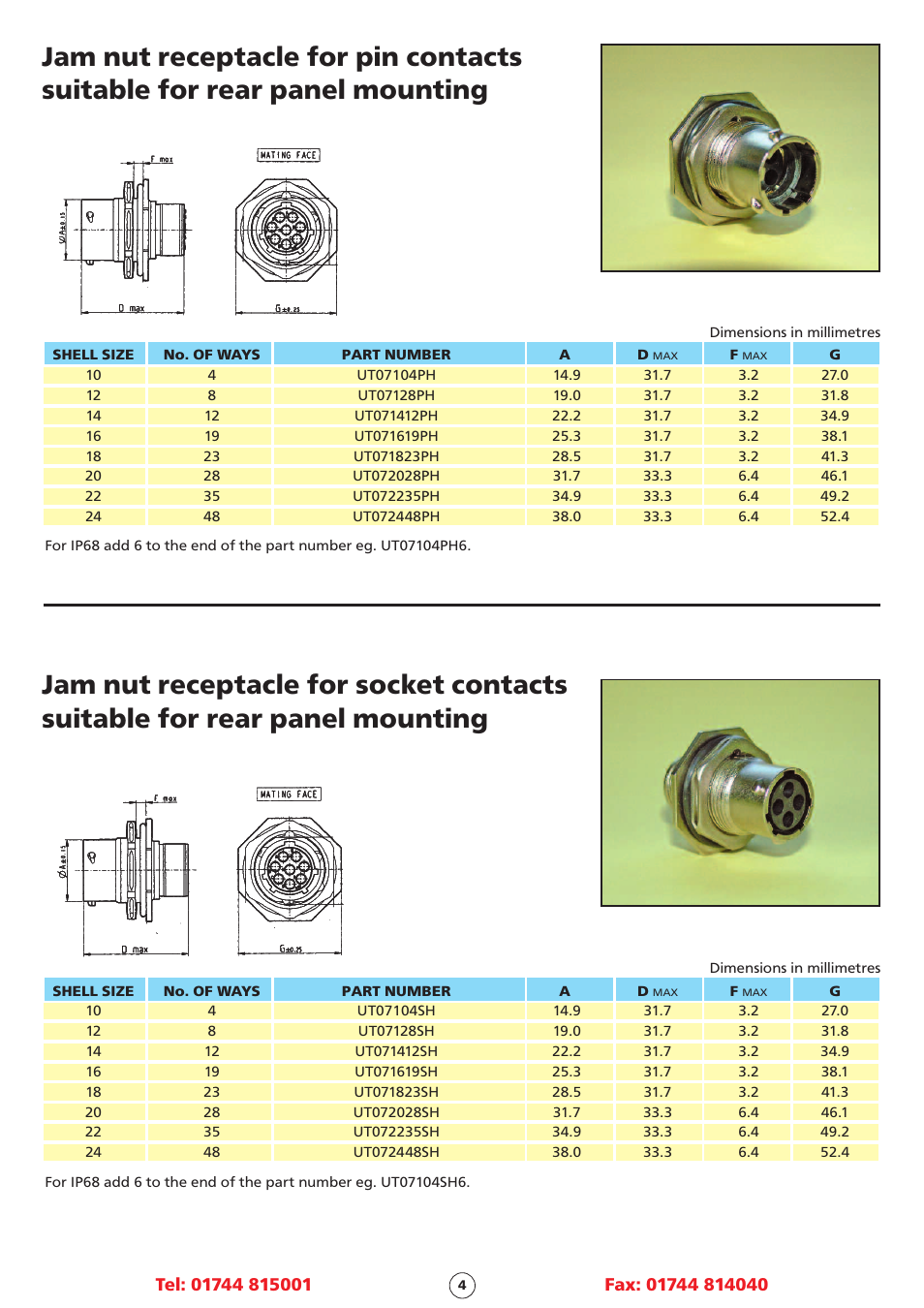 Northern Connectors Souriau UT0 Metal Circular Connectors User Manual | Page 4 / 12
