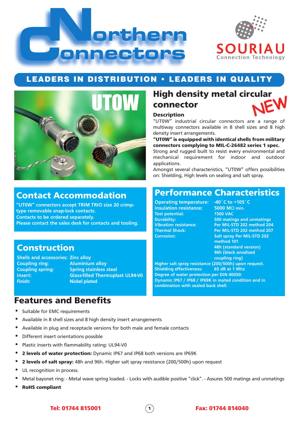 Northern Connectors Souriau UT0W Metal High Density Circular Connectors User Manual | 12 pages
