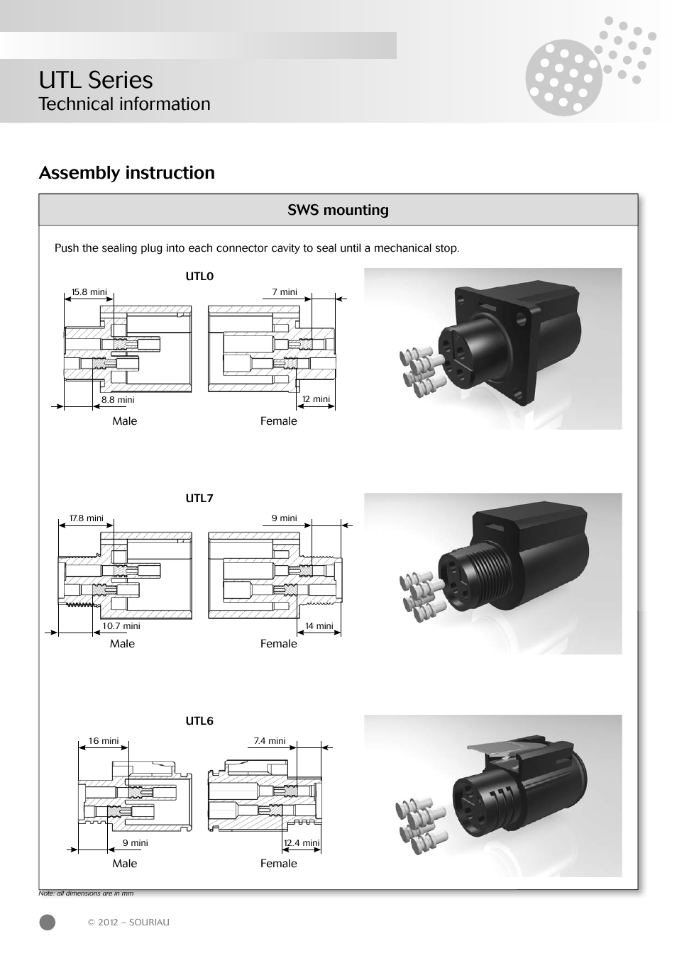 Utl series, Technical information, Assembly instruction | Sws mounting | Northern Connectors Souriau UTL Series Push-Pull Connectors User Manual | Page 36 / 60