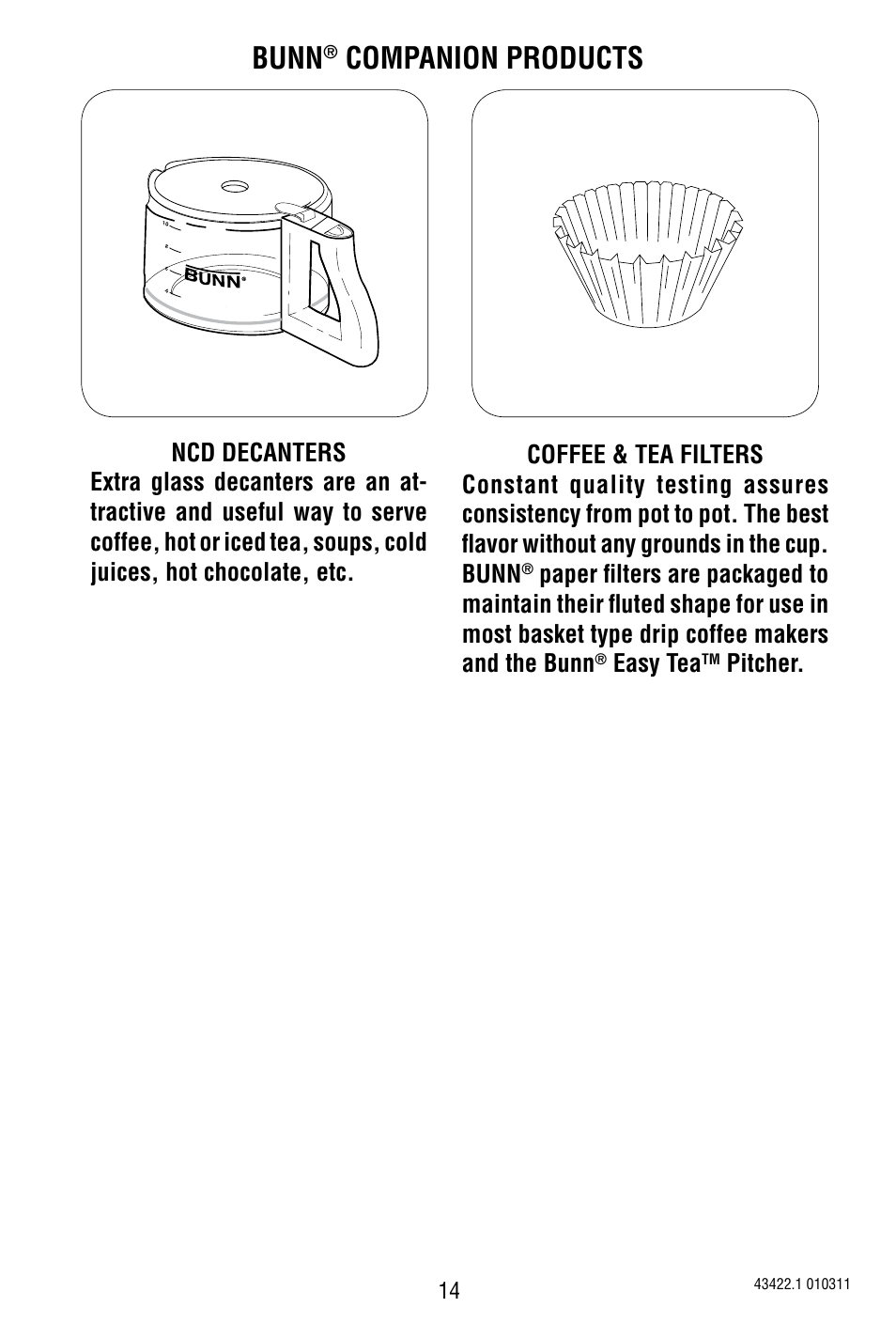 Bunn, Companion products | Bunn 10 Cup Pourover Coffee Brewer A10 User Manual | Page 14 / 15