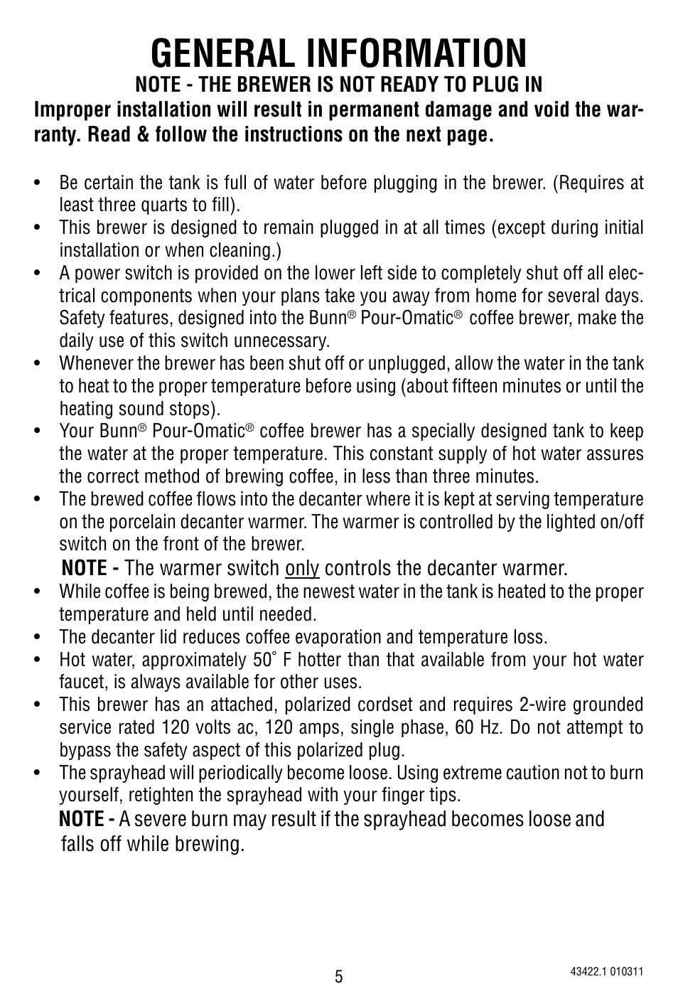 General information | Bunn 10 Cup Pourover Coffee Brewer A10 User Manual | Page 5 / 15