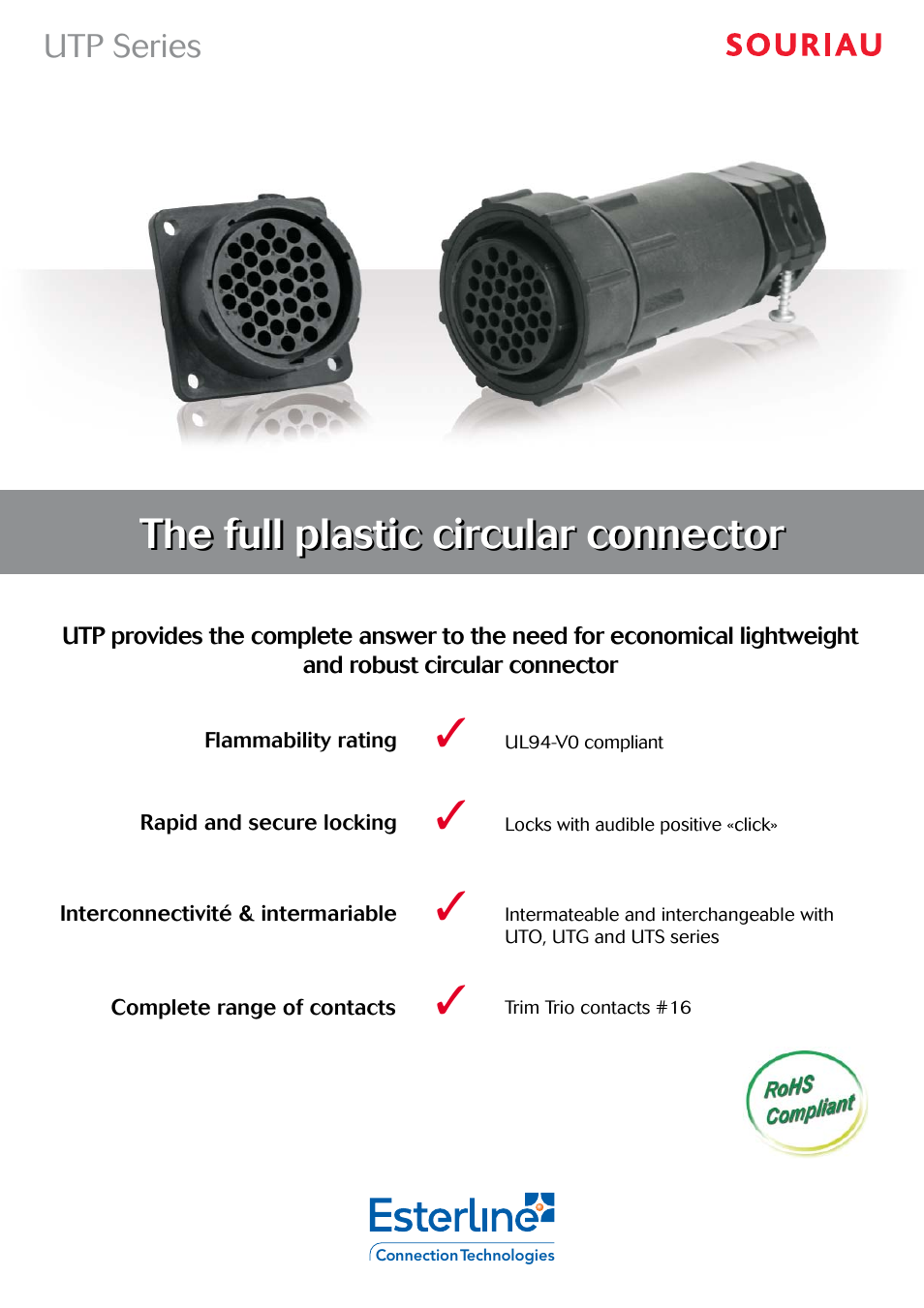 Northern Connectors Souriau UTP Plastic Circular Connectors User Manual | 24 pages