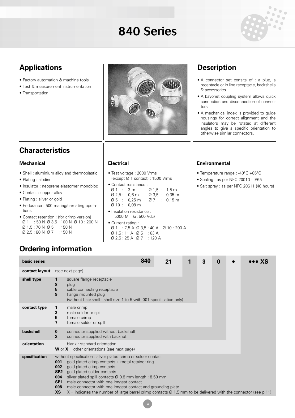 Northern Connectors Souriau 840 Series Metal Circular Connectors User Manual | 10 pages
