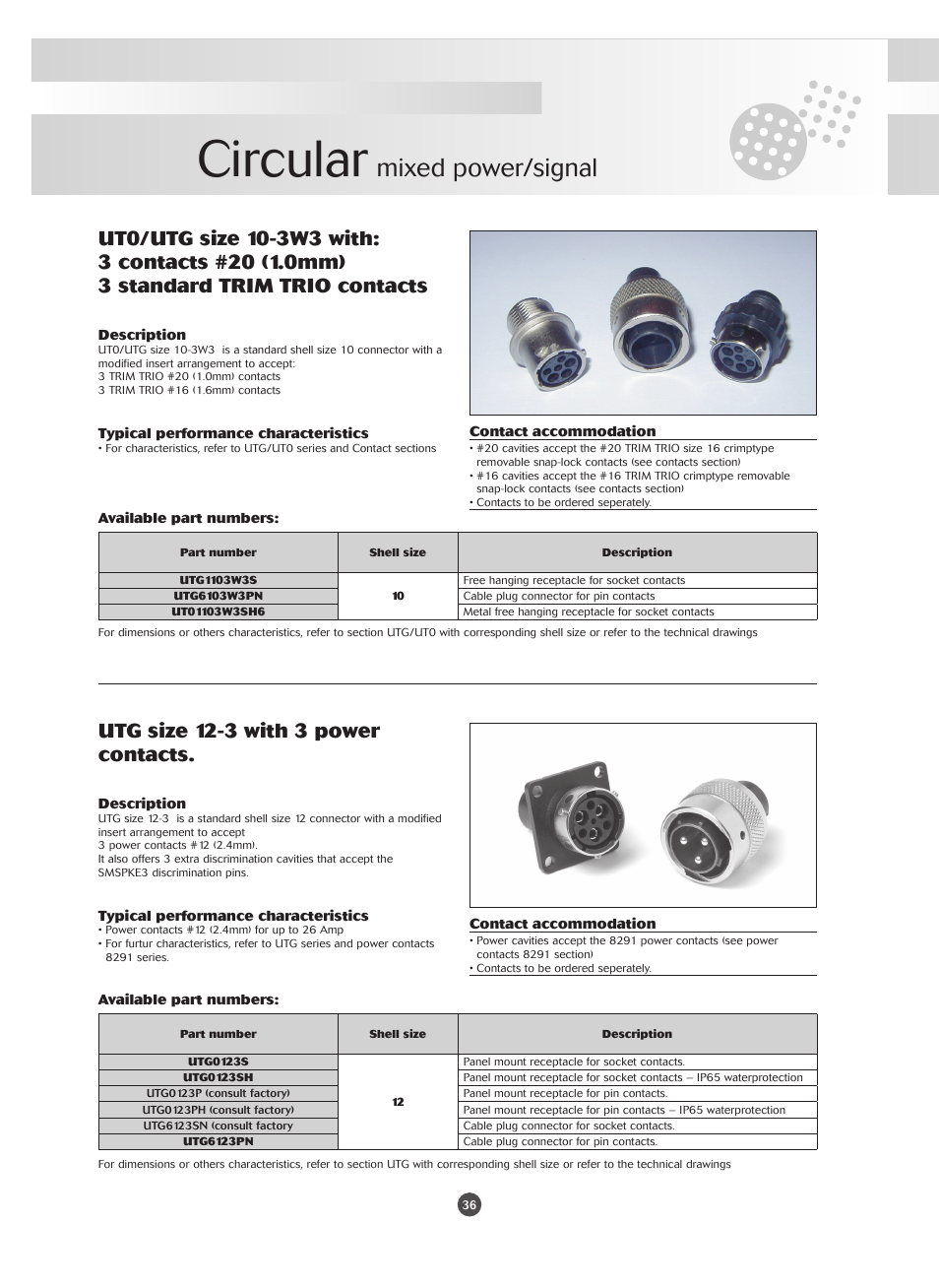 Circular, Mixed power/signal, Utg size 12-3 with 3 power contacts | Northern Connectors Souriau Mixed Power / Signal Circular Connectors User Manual | Page 2 / 5