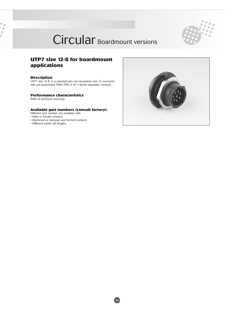 Circular, Boardmount versions | Northern Connectors Souriau Mixed Power / Signal Circular Connectors User Manual | Page 5 / 5