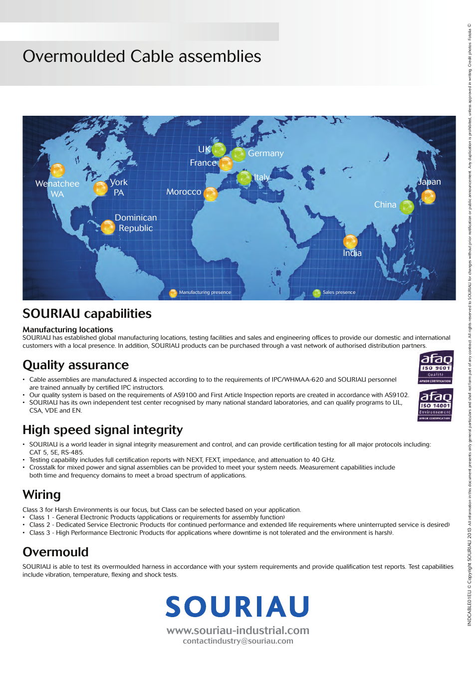 Overmoulded cable assemblies, Souriau capabilities, Quality assurance | High speed signal integrity, Wiring, Overmould, York pa wenatchee wa | Northern Connectors Souriau Overmoulded Cable Assemblies User Manual | Page 8 / 8