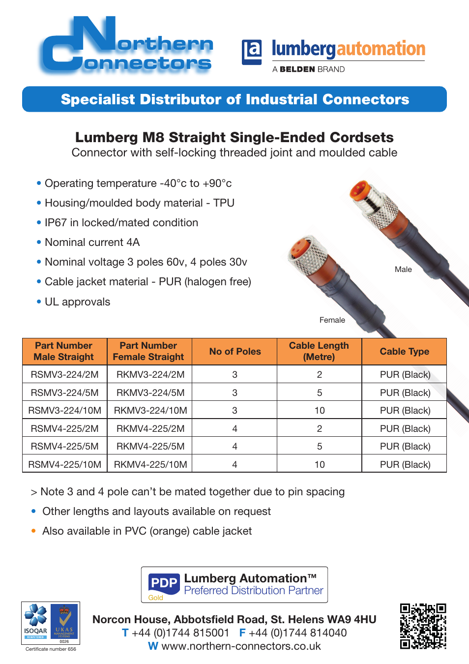 Northern Connectors Lumberg Automation M8 Single-Ended Cordsets User Manual | 2 pages