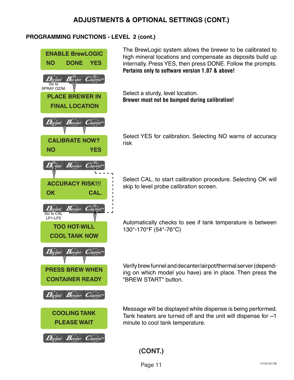Adjustments & optional settings (cont.), Cont.) | Bunn -O-Matic Brewer Axiom User Manual | Page 11 / 17