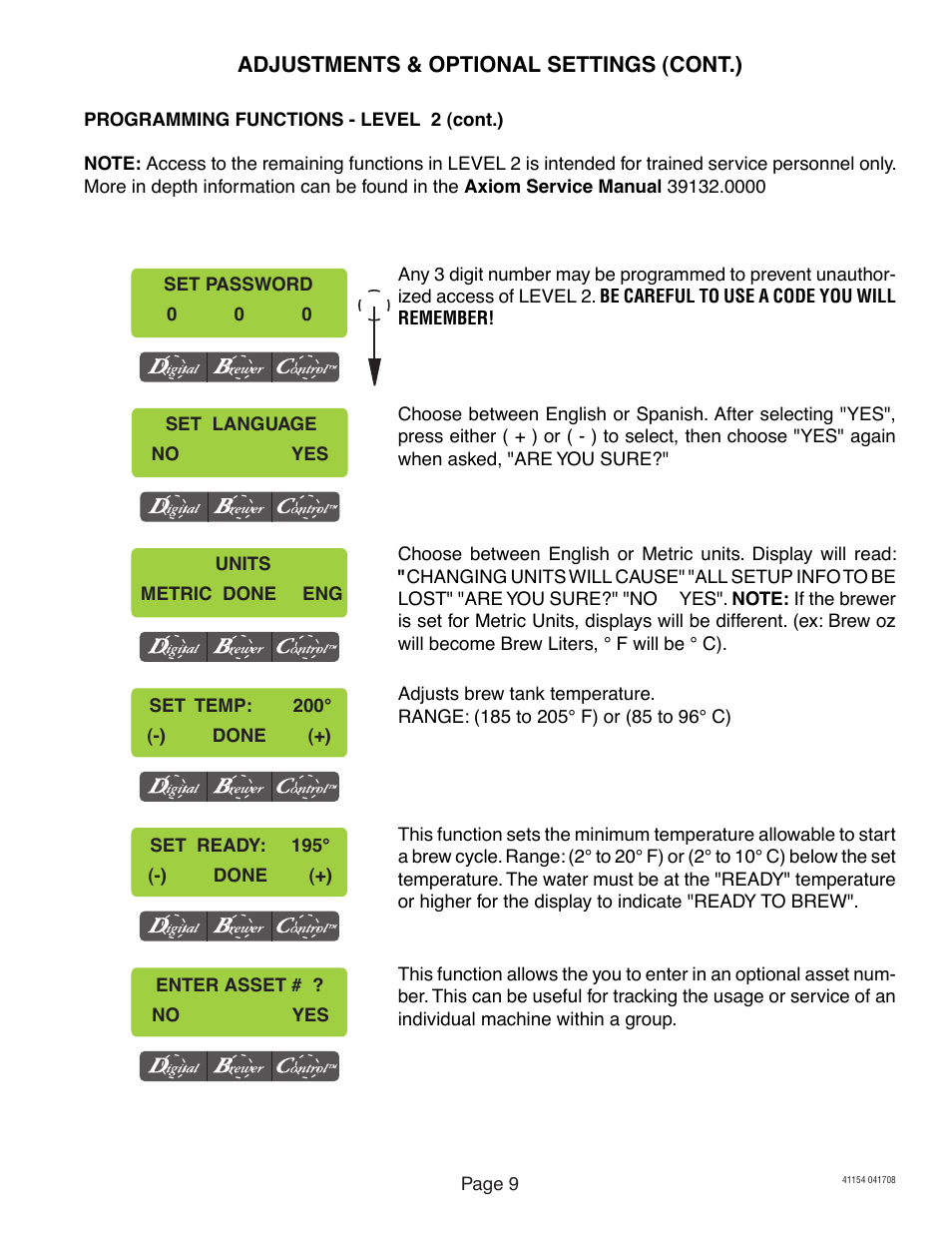 Bunn -O-Matic Brewer Axiom User Manual | Page 9 / 17