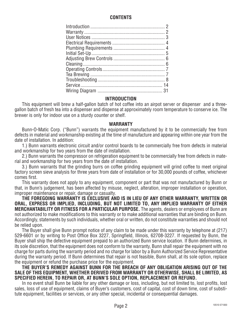 Bunn TWF User Manual | Page 2 / 32