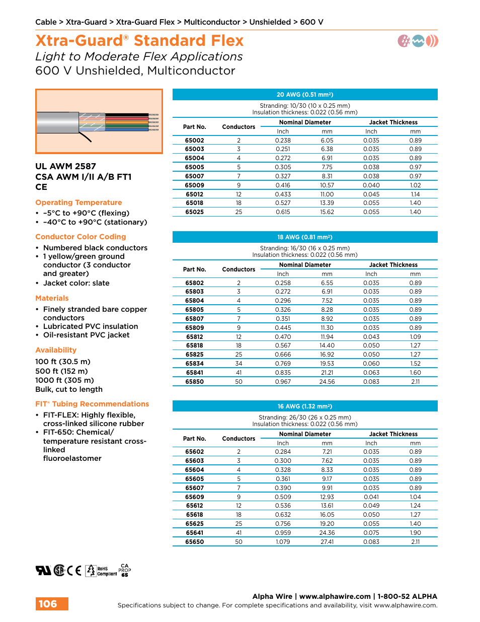 Xtra-guard® standard flex | Northern Connectors Alpha Wire XTRA-GUARD Performance Cable User Manual | Page 78 / 94