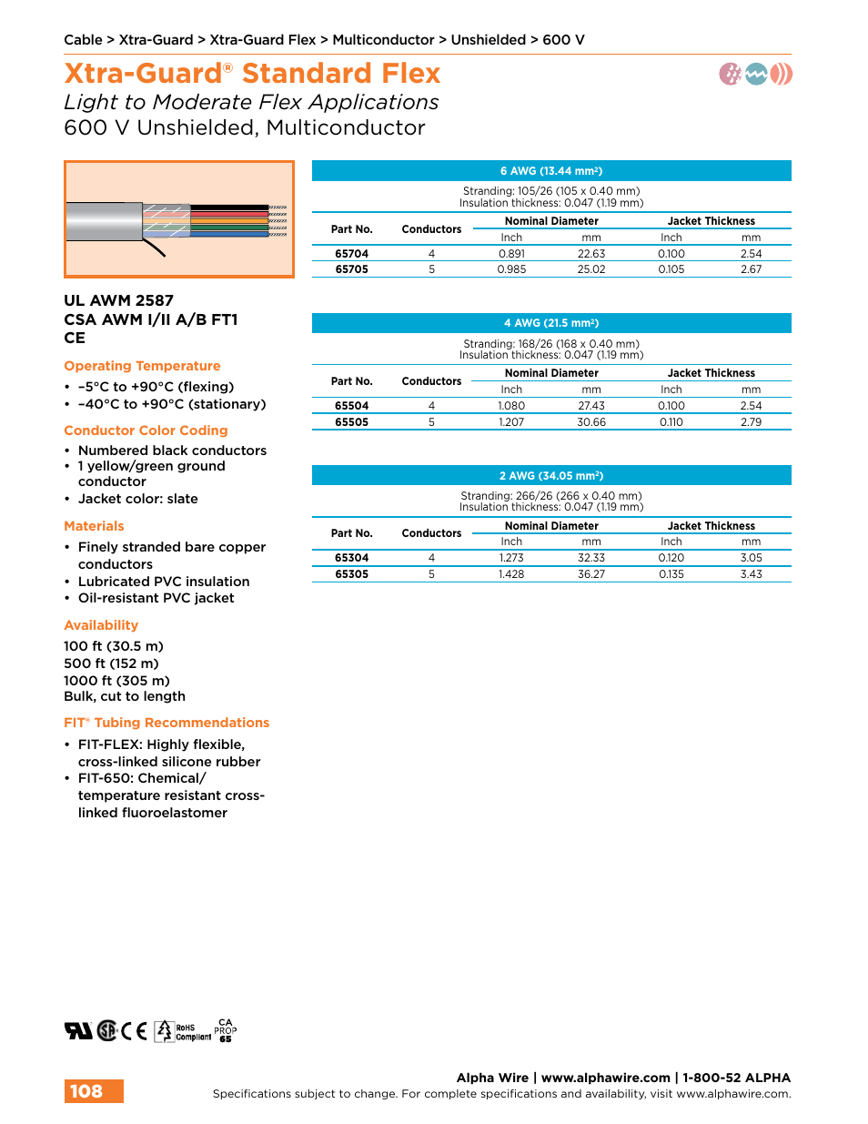 Xtra-guard® standard flex | Northern Connectors Alpha Wire XTRA-GUARD Performance Cable User Manual | Page 80 / 94