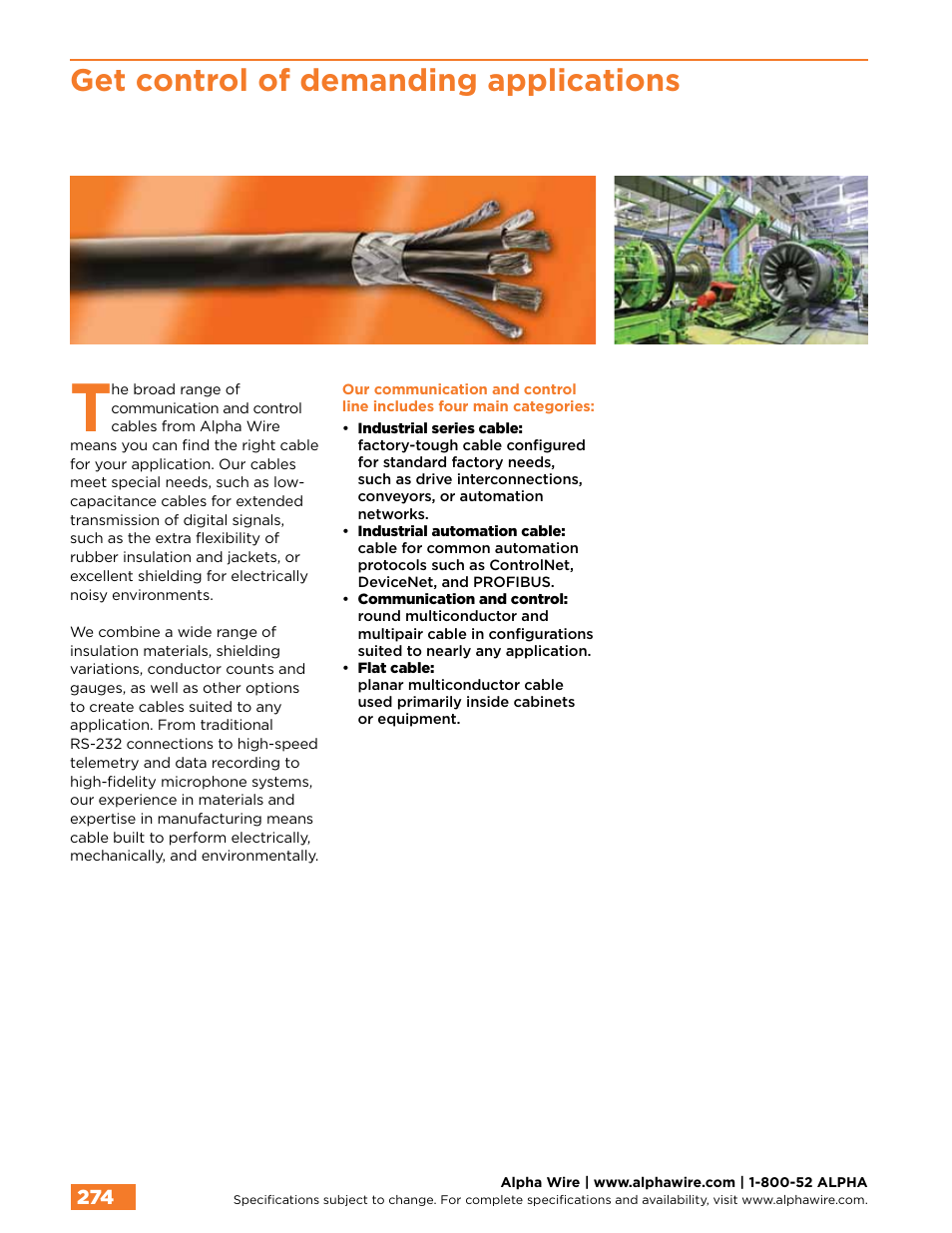 Get control of demanding applications | Northern Connectors Alpha Wire Communication, Control & Industrial Cable User Manual | Page 2 / 100