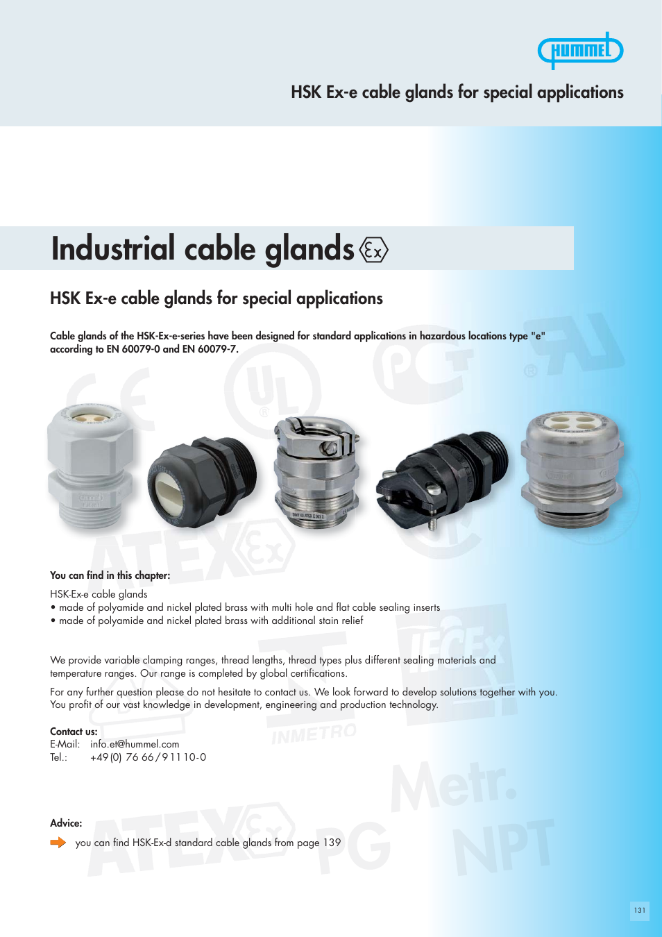 Northern Connectors Hummel Ex-e Cable Glands for Special Applications User Manual | 8 pages