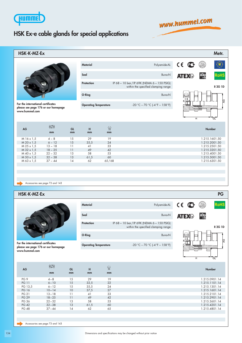 Hsk ex-e cable glands for special applications, Rohs, Hsk-k-mz-ex metr. hsk-k-mz-ex pg | Northern Connectors Hummel Ex-e Cable Glands for Special Applications User Manual | Page 4 / 8