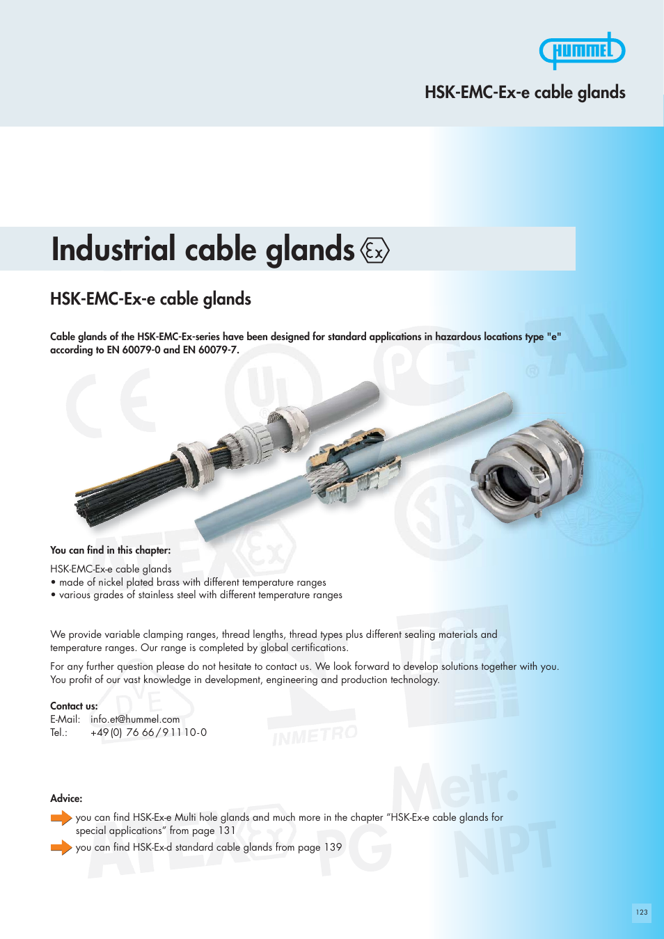 Northern Connectors Hummel Cable Glands - EMC-Ex-e for Hazardous Areas User Manual | 8 pages