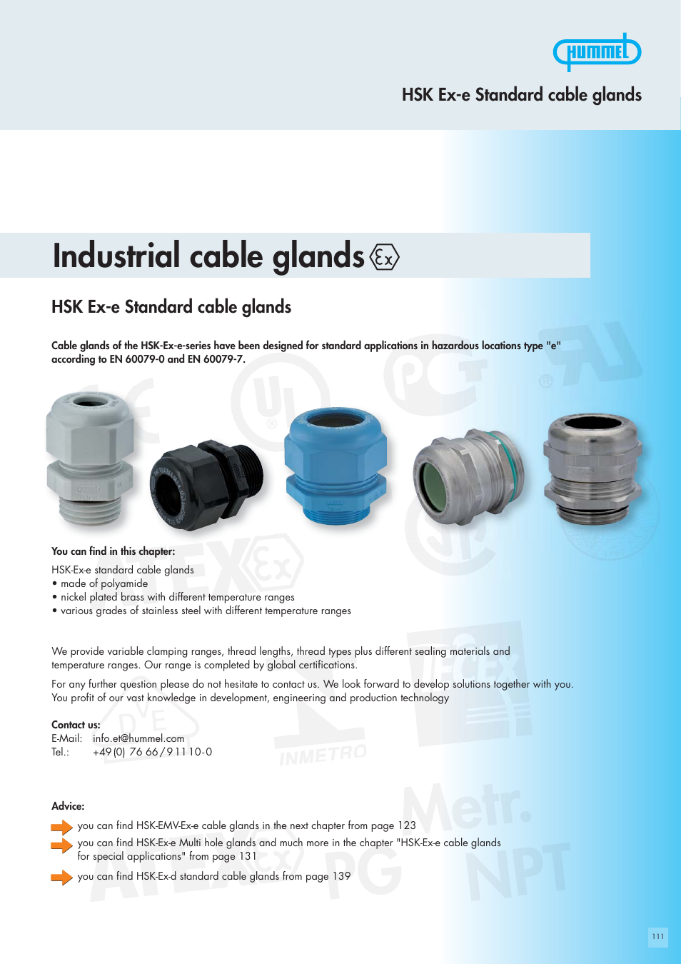 Northern Connectors Hummel Cable Glands - Ex-e Standard for Hazardous Areas User Manual | 12 pages