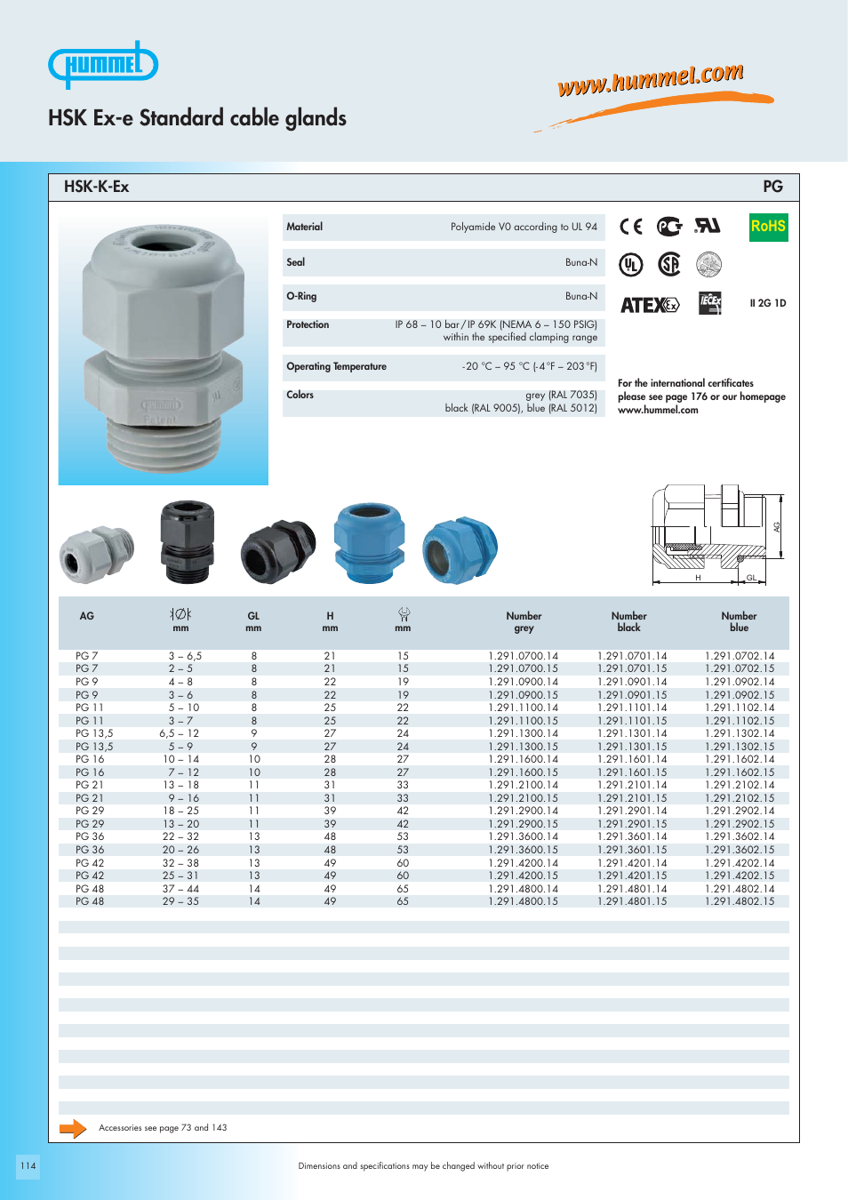 Hsk ex-e standard cable glands, Rohs, Hsk-k-ex pg | Northern Connectors Hummel Cable Glands - Ex-e Standard for Hazardous Areas User Manual | Page 4 / 12