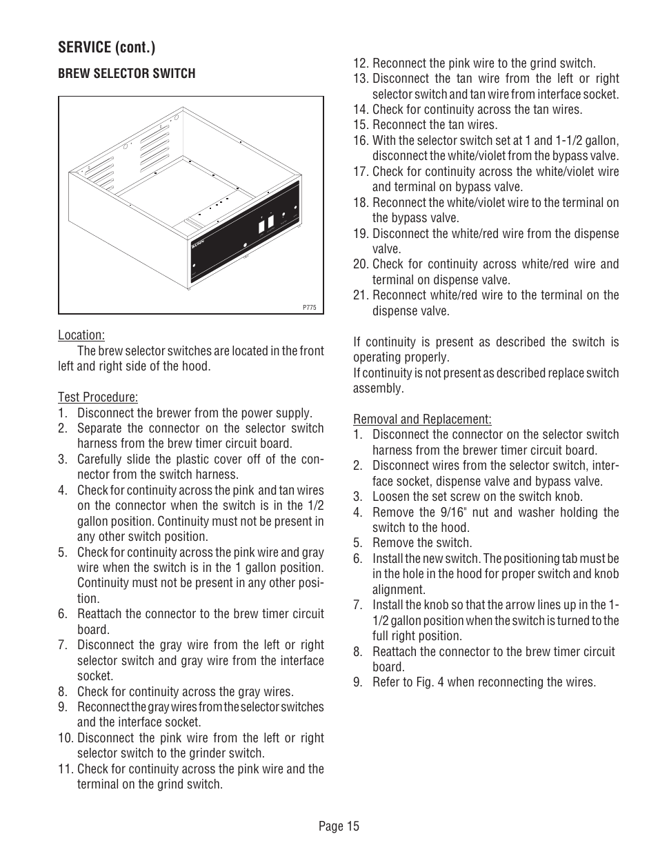 Service (cont.) | Bunn DUAL TM (Serial # DUAL010000 - Up) User Manual | Page 15 / 52