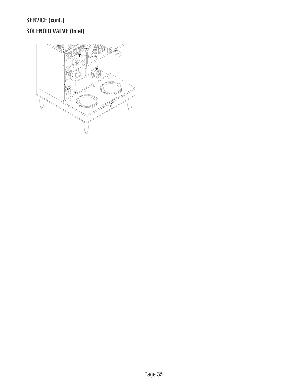 Page 35 service (cont.) solenoid valve (inlet) | Bunn DUAL TM (Serial # DUAL010000 - Up) User Manual | Page 35 / 52