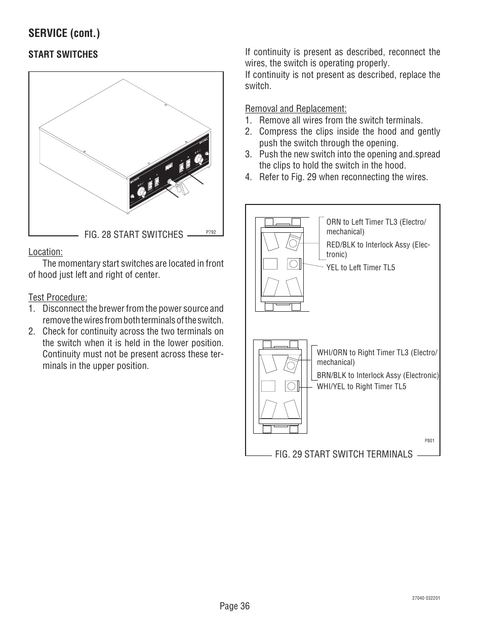 Service (cont.) | Bunn DUAL TM (Serial # DUAL010000 - Up) User Manual | Page 36 / 52