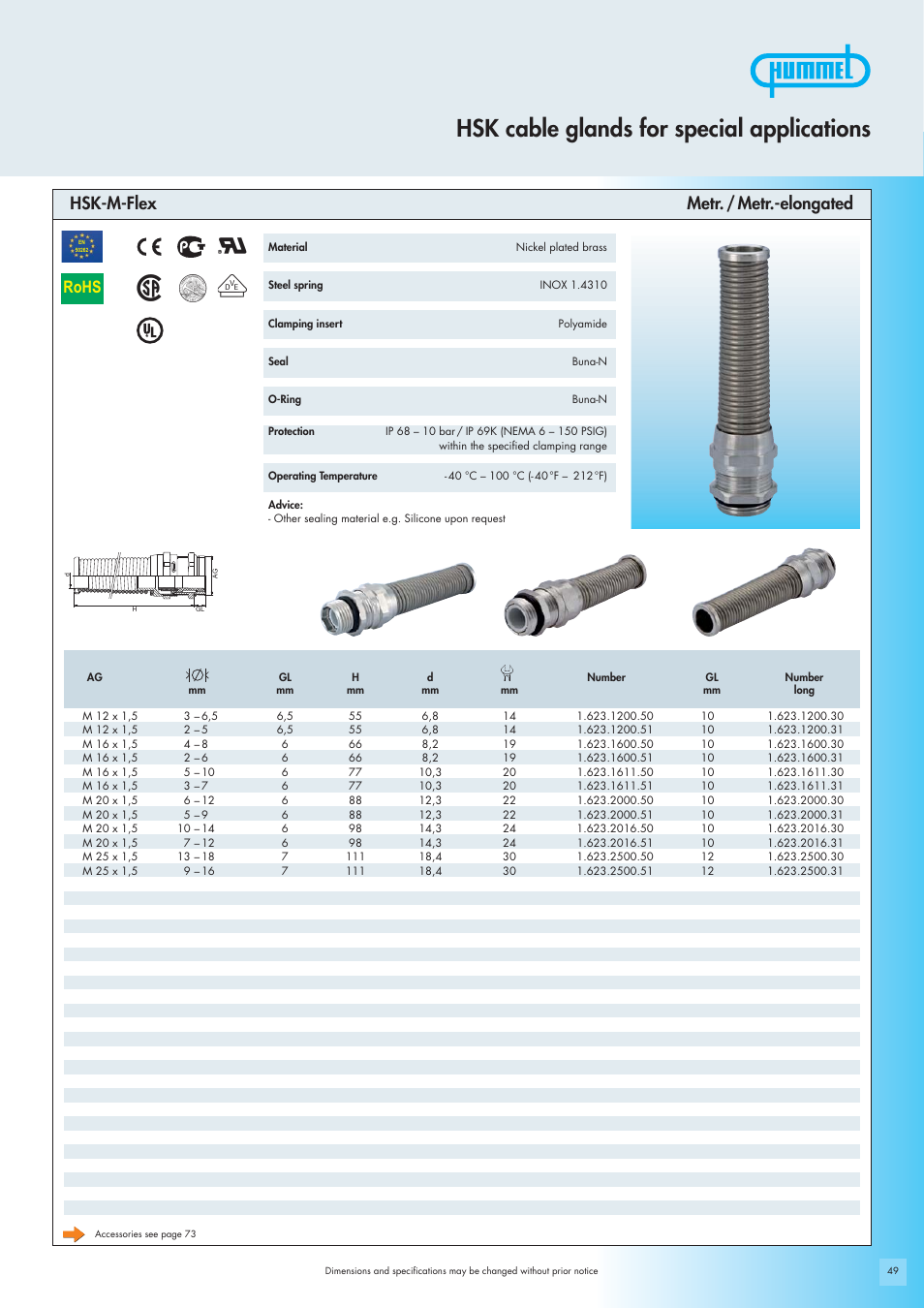 Hsk cable glands for special applications, Rohs, Hsk-m-flex metr. / metr.-elongated | Northern Connectors Hummel Cable Glands - for Special Applications (HSK Special) User Manual | Page 13 / 20