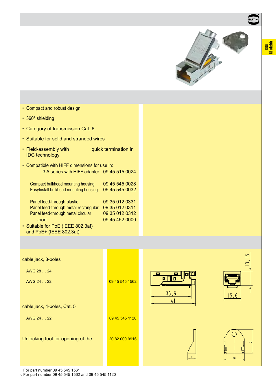 Advantages technical characteristics, Harting rj industrial, Cable jack | Northern Connectors Harting Industrial RJ45 Ethernet Connectors User Manual | Page 11 / 21