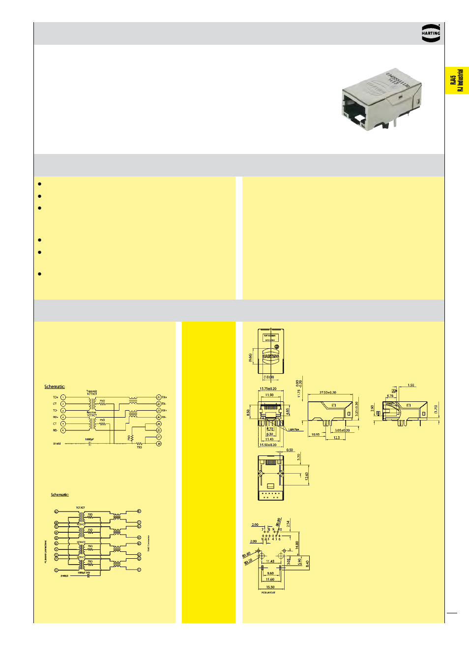 Harting rj industrial, Advantages technical characteristics, Rj45 jacks with transformer | Northern Connectors Harting Industrial RJ45 Ethernet Connectors User Manual | Page 7 / 21