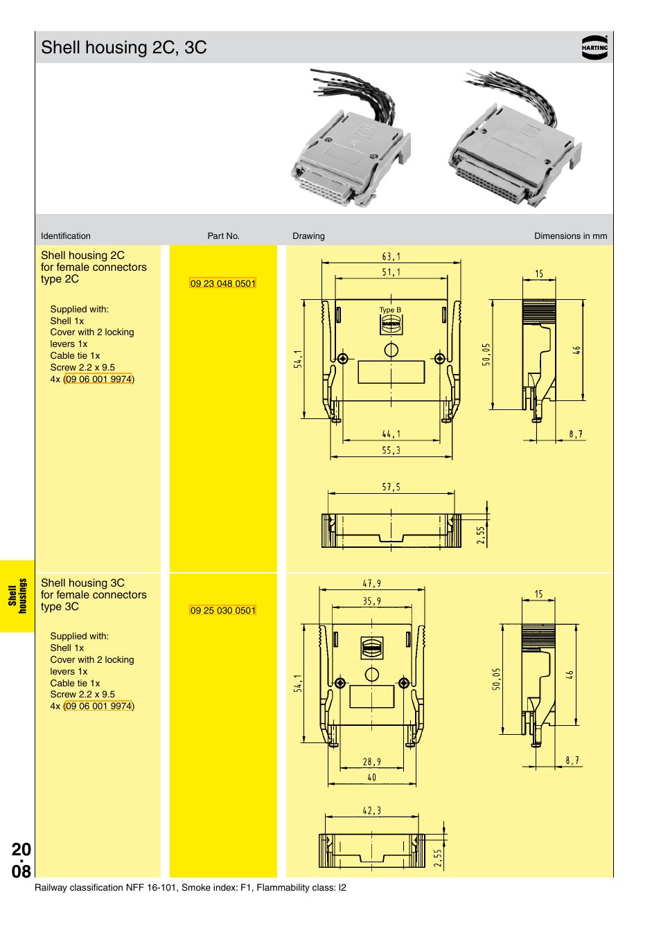 Shell housing 2c, 3c | Northern Connectors Harting DIN 41 612 Connectors User Manual | Page 170 / 223