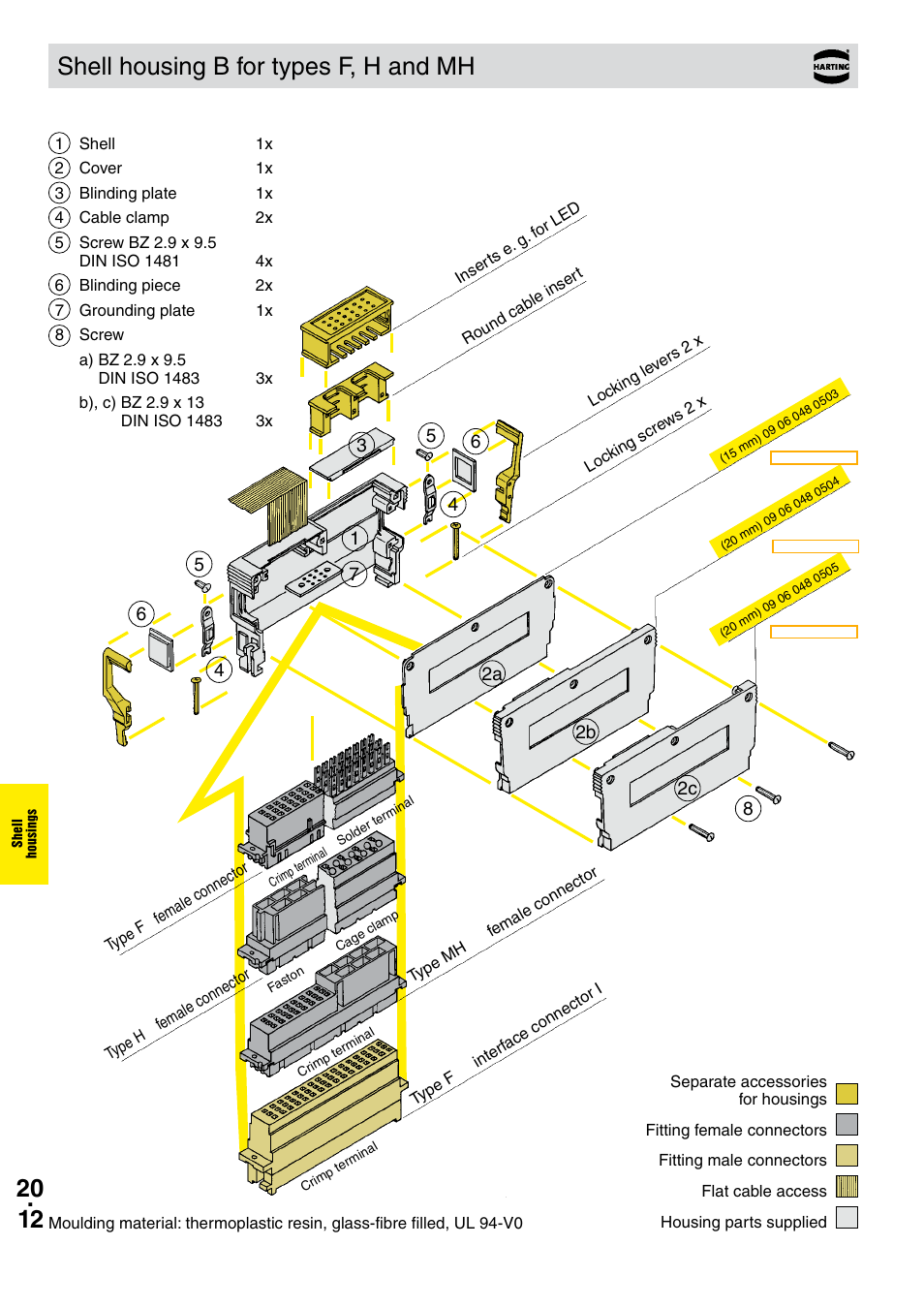Shell housing b, Shell housing b for types f, h and mh | Northern Connectors Harting DIN 41 612 Connectors User Manual | Page 174 / 223