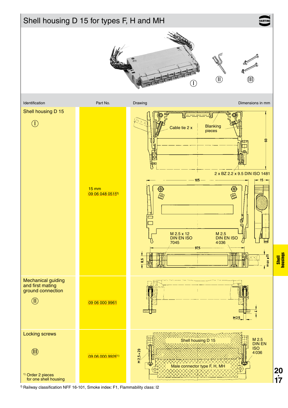 Shell housing d 15 for types f, h and mh, Iii i ii iii | Northern Connectors Harting DIN 41 612 Connectors User Manual | Page 179 / 223