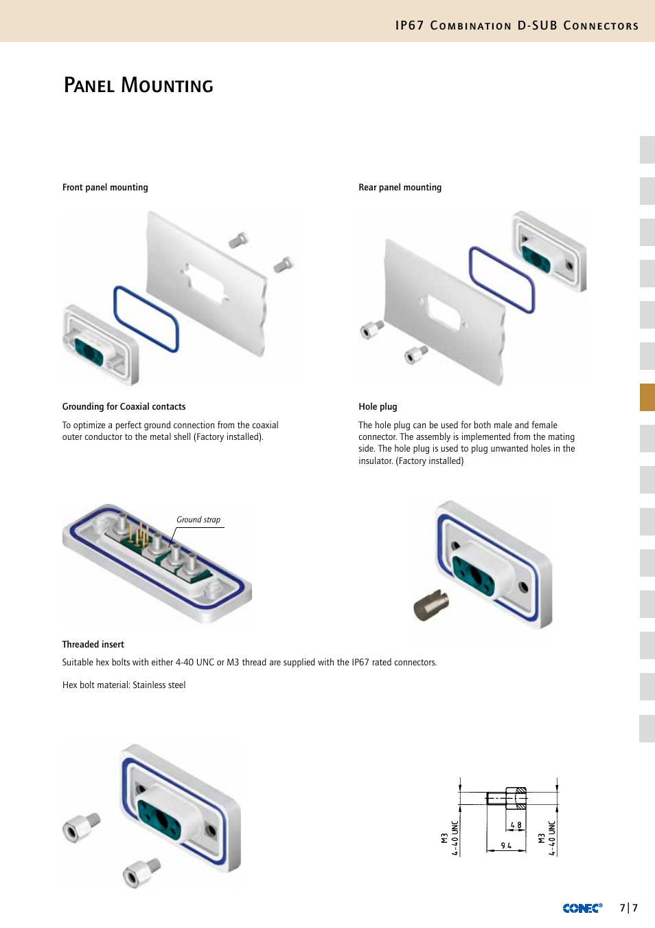 Panel mounting | Northern Connectors Conec IP67 Combination D-Sub Connectors User Manual | Page 8 / 30