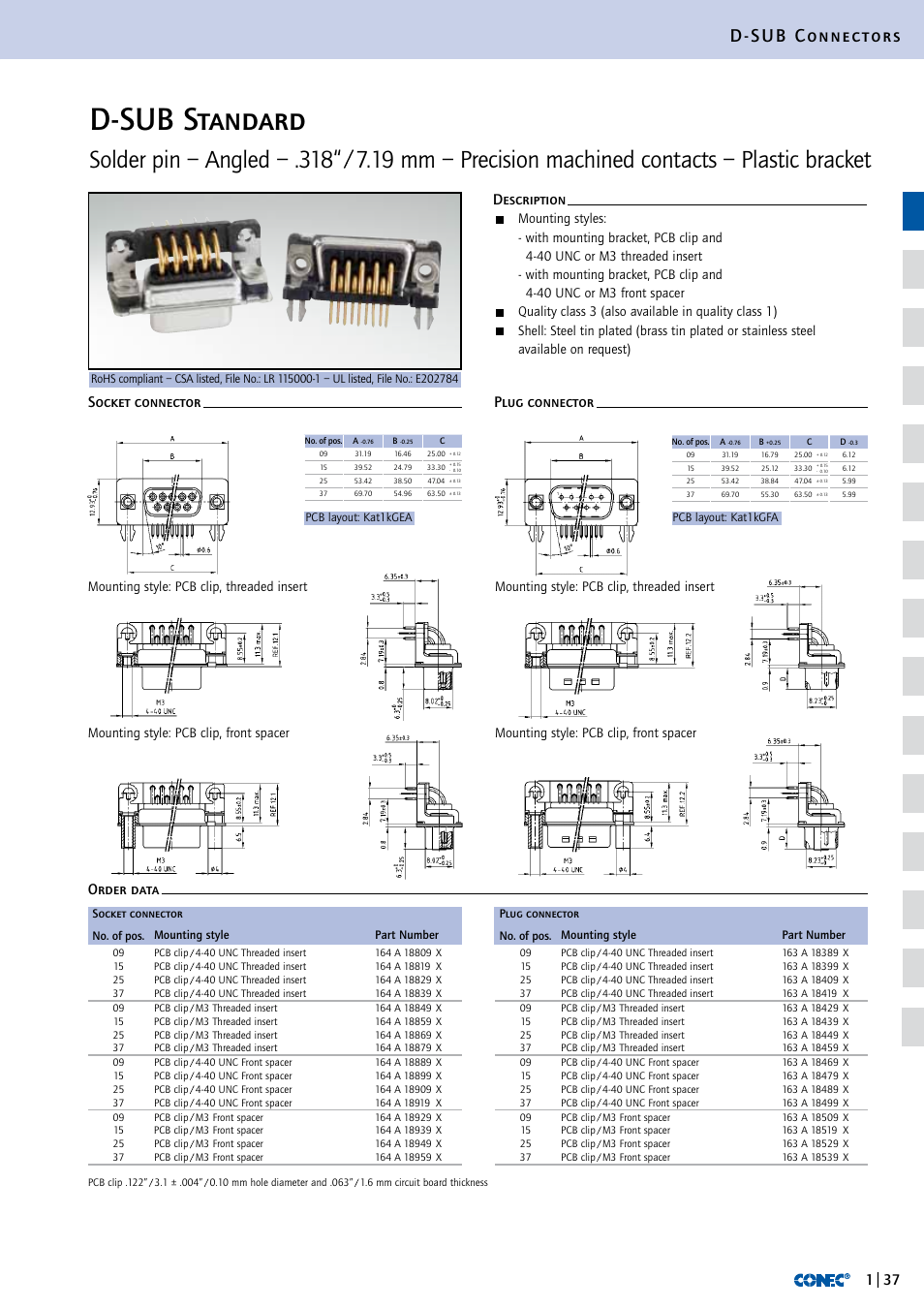 D-sub standard, D-sub connectors | Northern Connectors Conec D-Sub Standard Connectors User Manual | Page 13 / 33